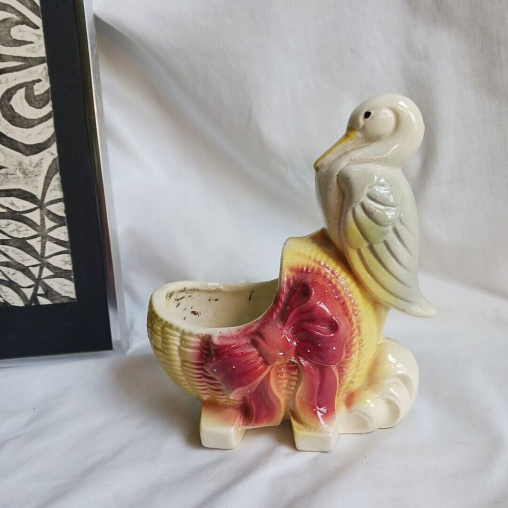 Vintage MCM Stork Bassinet Ceramic Planter